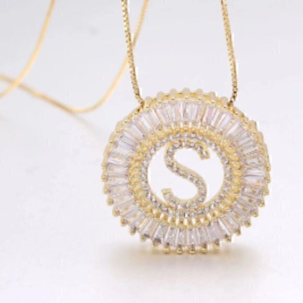Gold Luxury Initial Letter Pendant Necklace Women/Men Zircon Chain Letter S